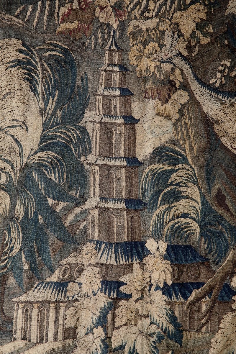 Aubusson Tapestry "exotic Landscape With Peacock" 18th Century.-photo-4