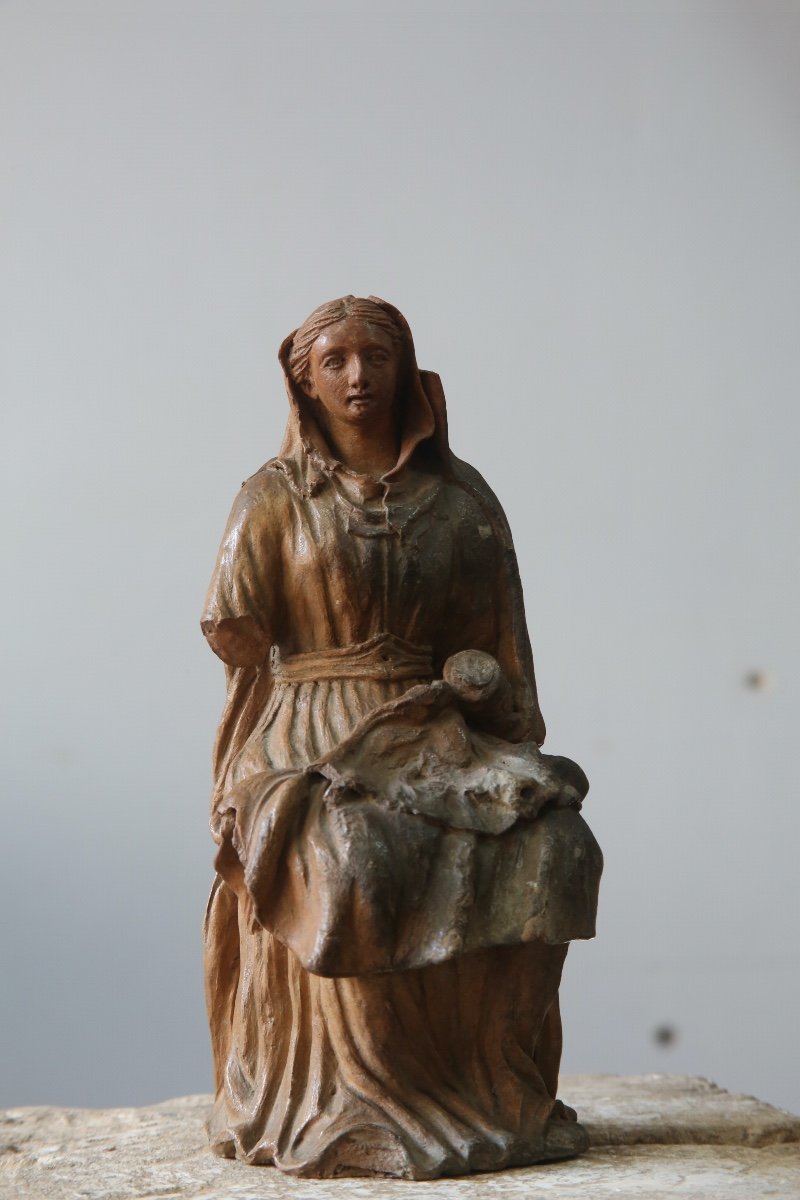 Vierge à l'enfant en terre cuite, travail italien du XVIème siècle-photo-1