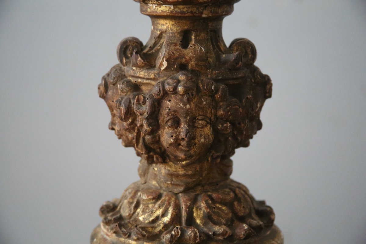 Carved, Gilded And Painted Wooden Candle Holder, 17th Century Spanish Work-photo-3