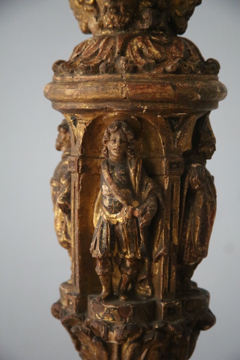 Carved, Gilded And Painted Wooden Candle Holder, 17th Century Spanish Work-photo-4