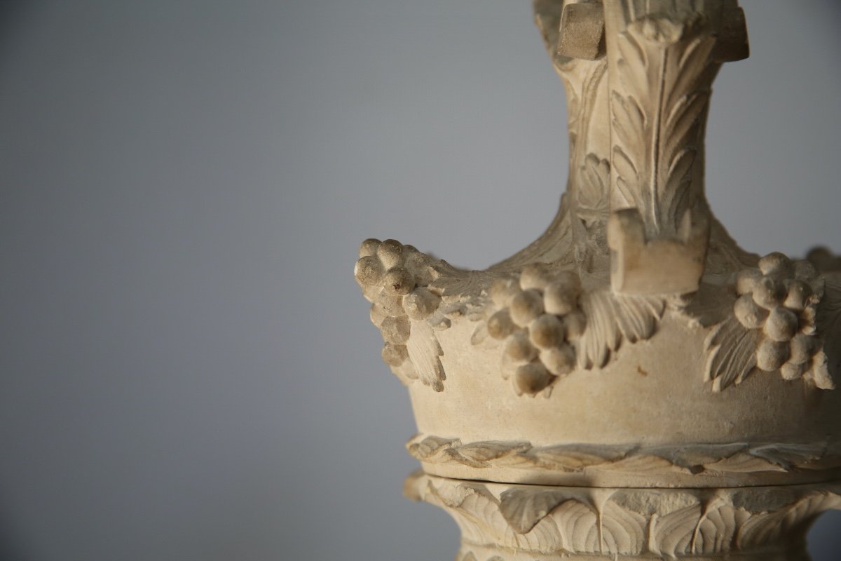 Finely Carved Limestone Ewer Decorated With Vine Branches, 19th Century-photo-3
