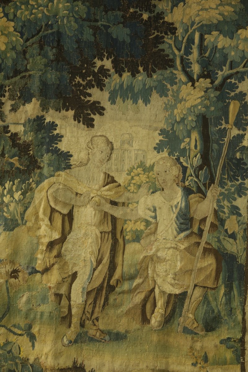Aubusson Tapestry, “greenery” With Paris And Aphrodite, Early 18th Century.-photo-3