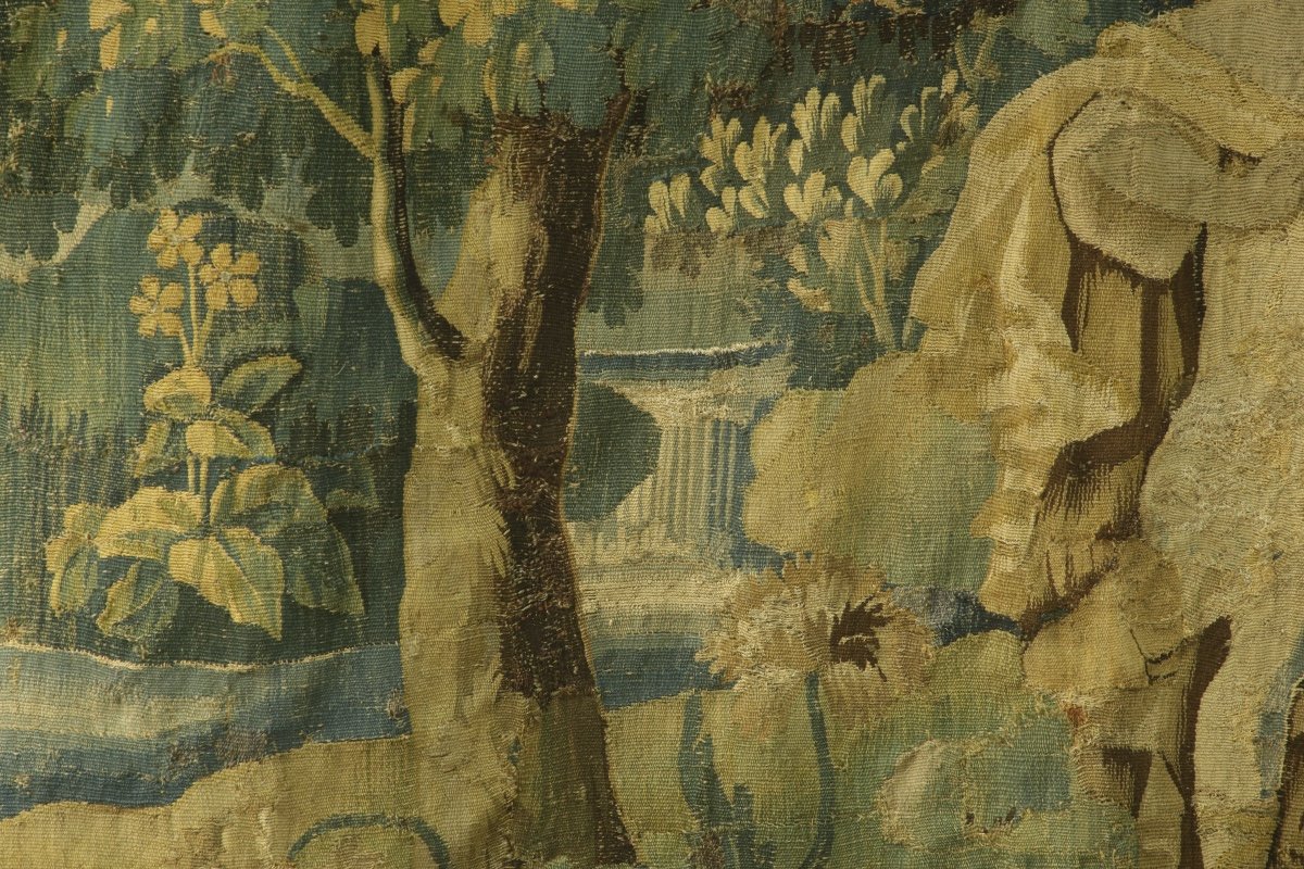 Aubusson Tapestry, “greenery” With Paris And Aphrodite, Early 18th Century.-photo-1