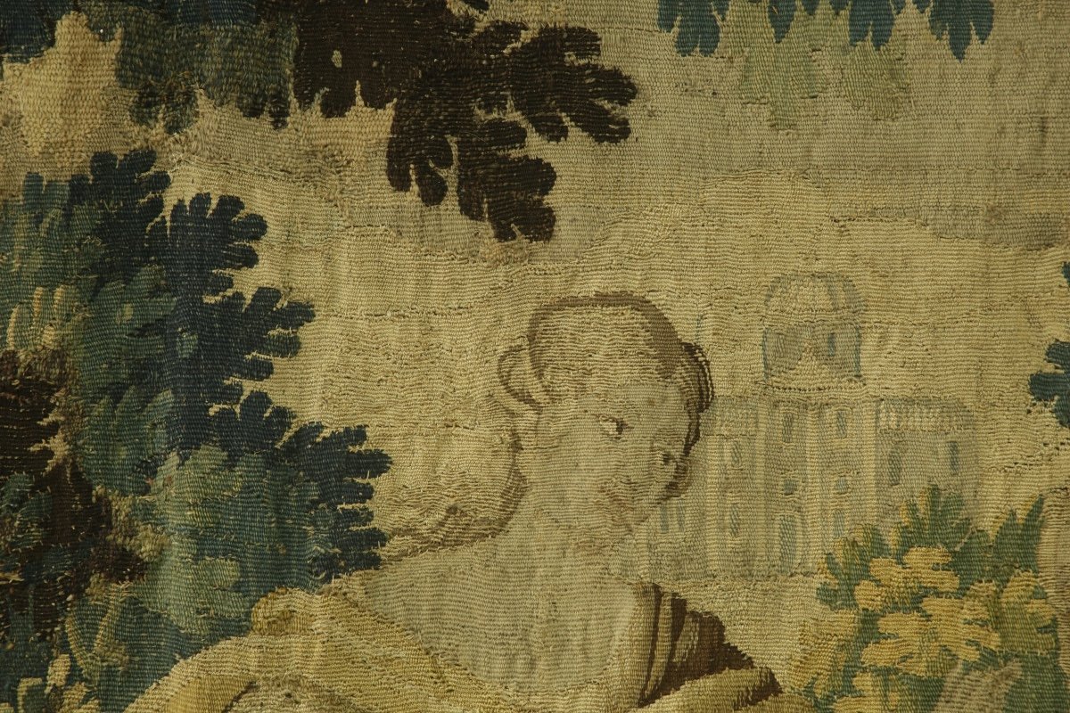 Aubusson Tapestry, “greenery” With Paris And Aphrodite, Early 18th Century.-photo-2