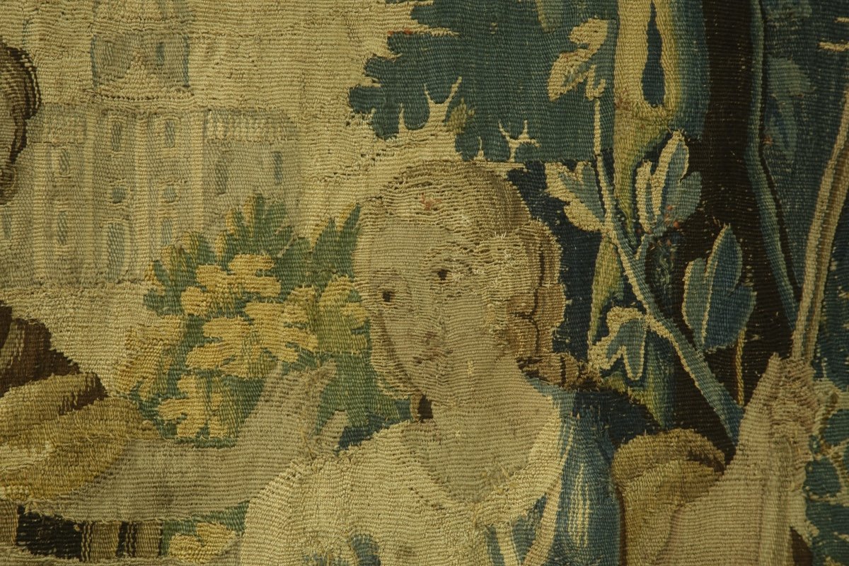 Aubusson Tapestry, “greenery” With Paris And Aphrodite, Early 18th Century.-photo-3