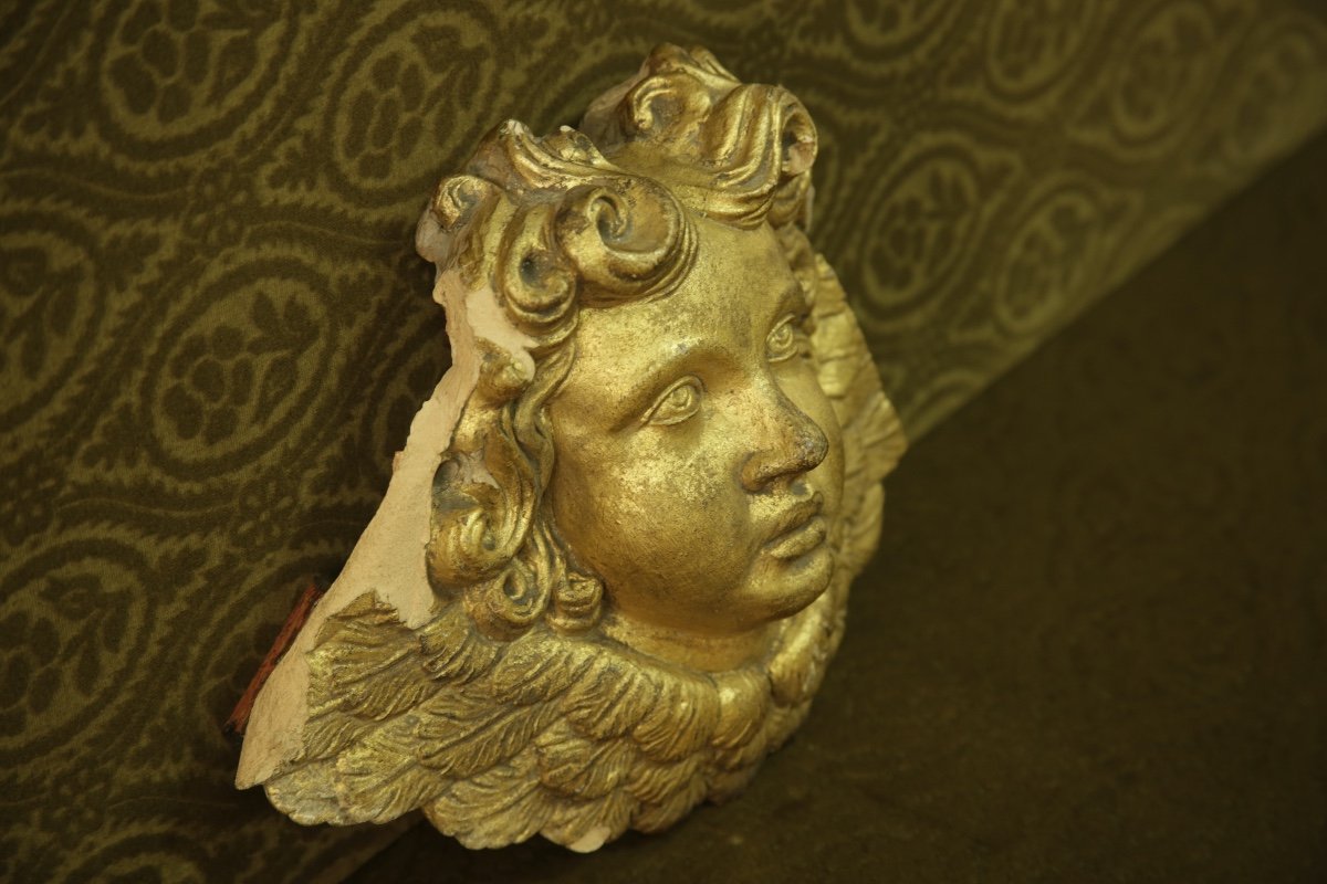 Tête d’ange en terre cuite dorée, XVIIIème siècle-photo-3