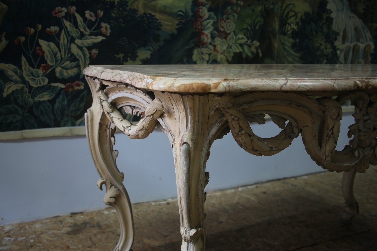 -large Console In Carved And Cream-colored Basswood From The Louis XV Period-photo-2