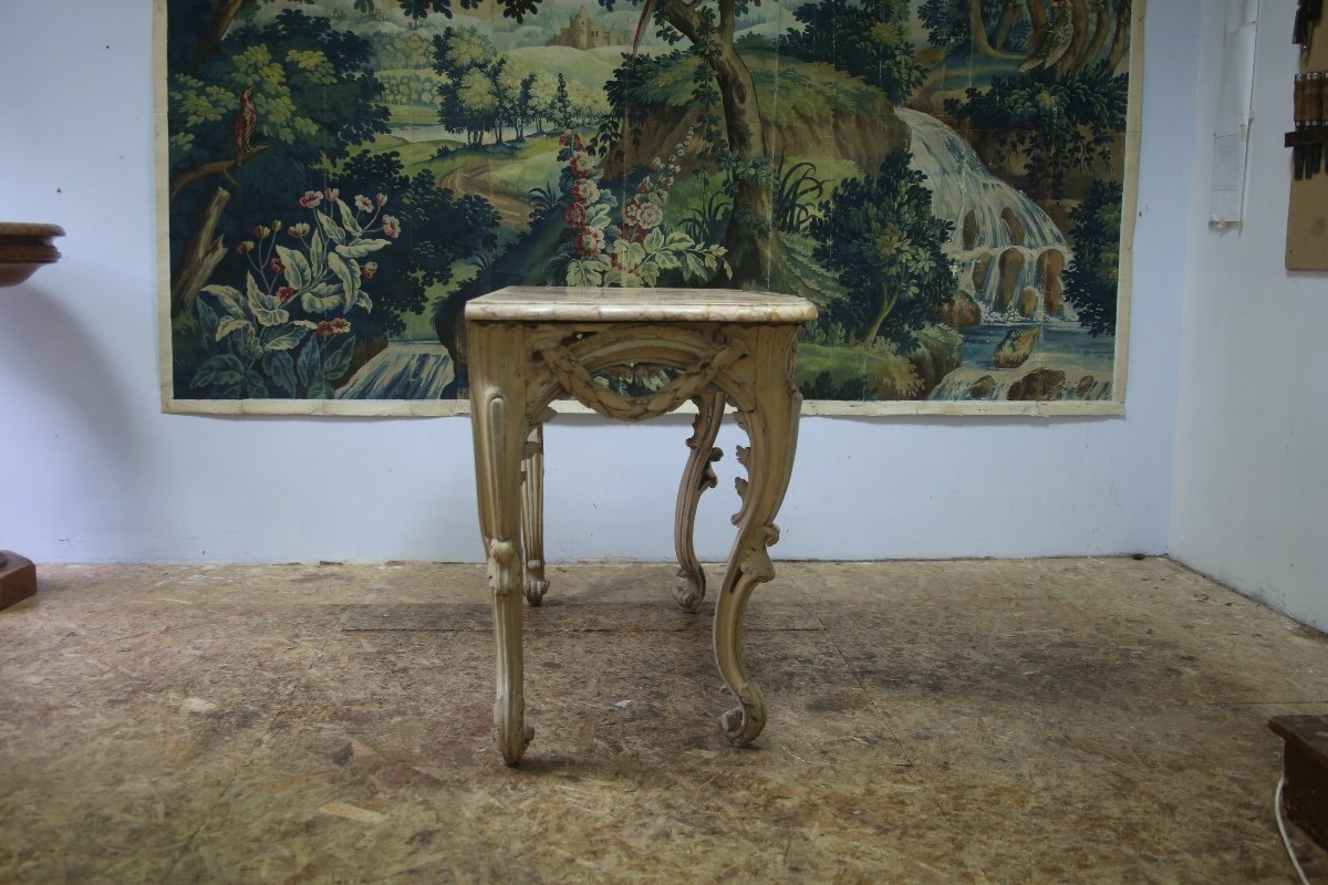 -large Console In Carved And Cream-colored Basswood From The Louis XV Period-photo-2