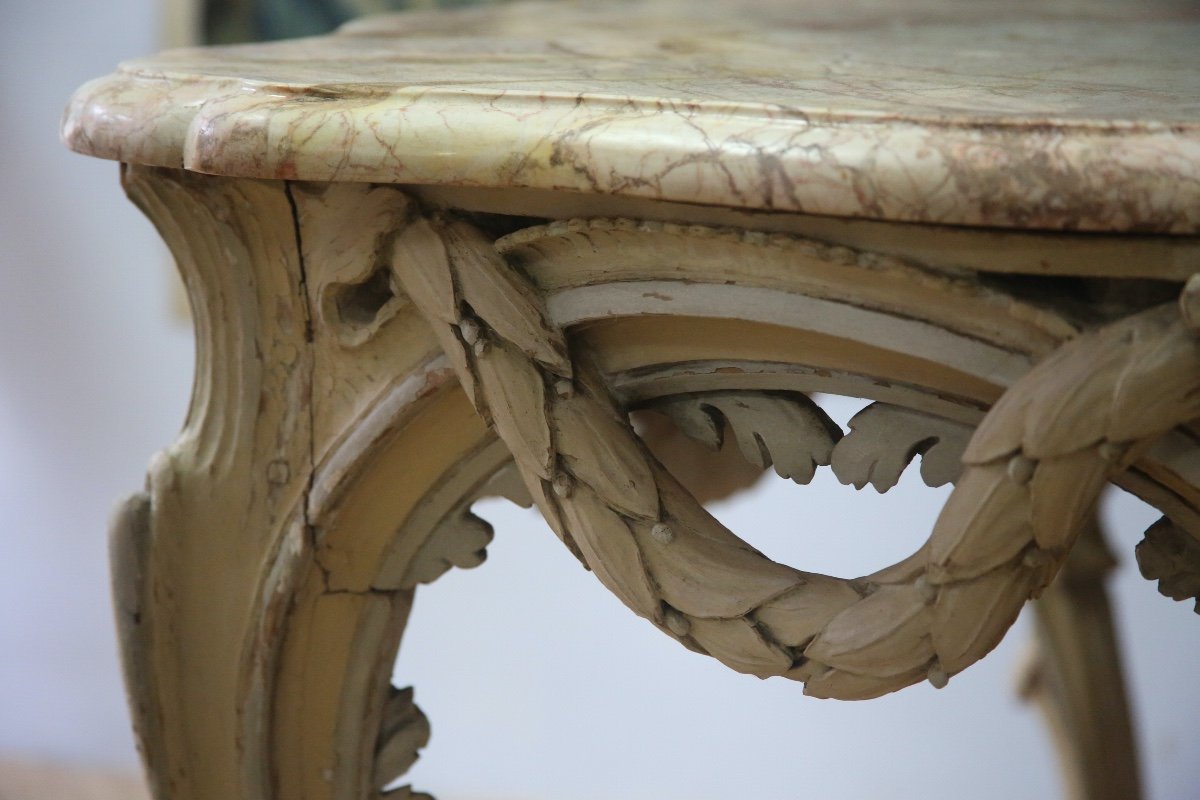 -large Console In Carved And Cream-colored Basswood From The Louis XV Period-photo-3