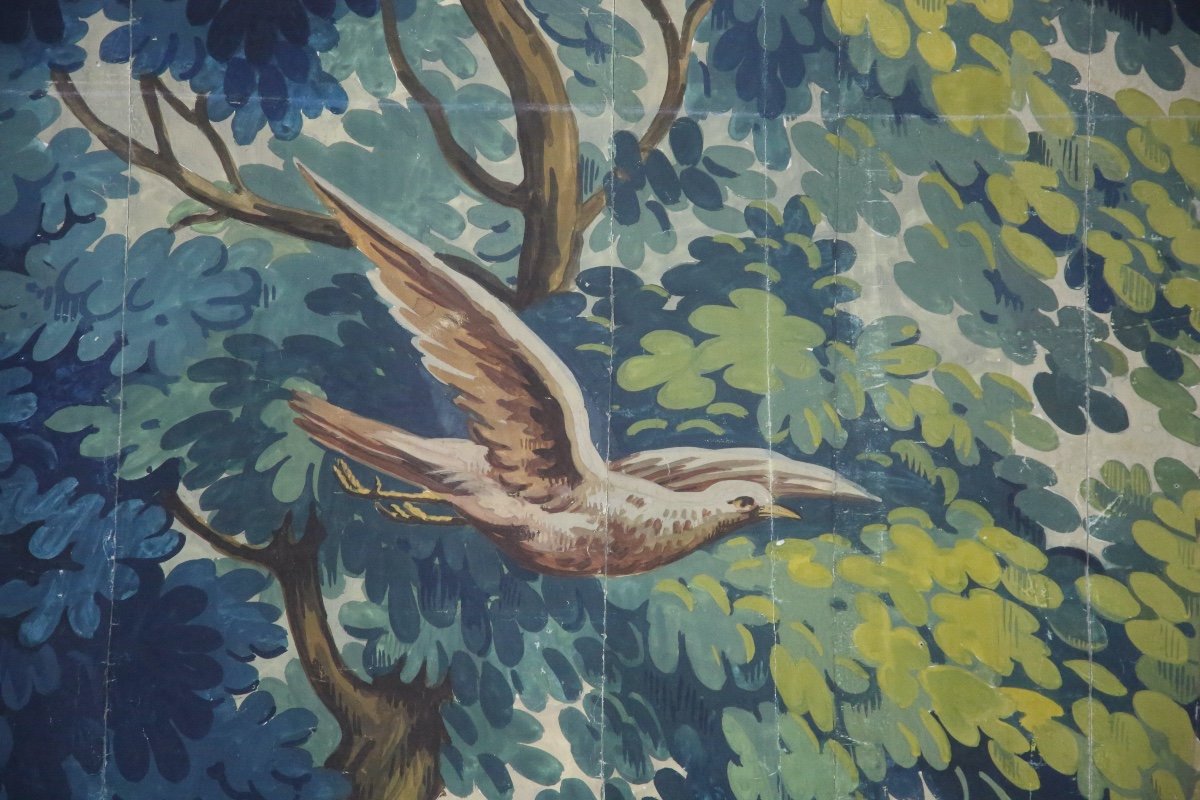 -aubusson Verdure Tapestry Cardboard, Painted Canvas-photo-3