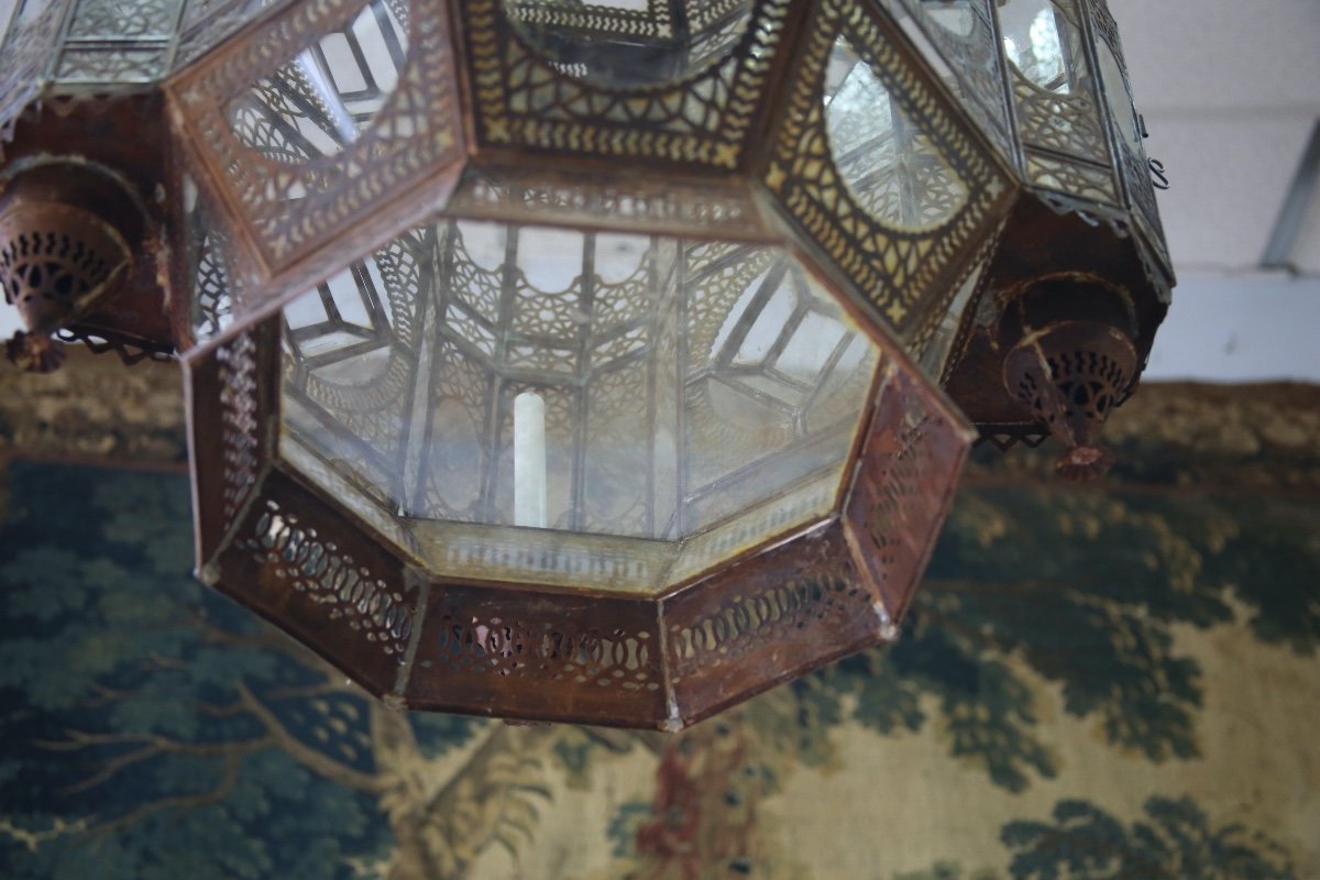 Important Lantern In Openwork Metal And Glass, North Africa-photo-6