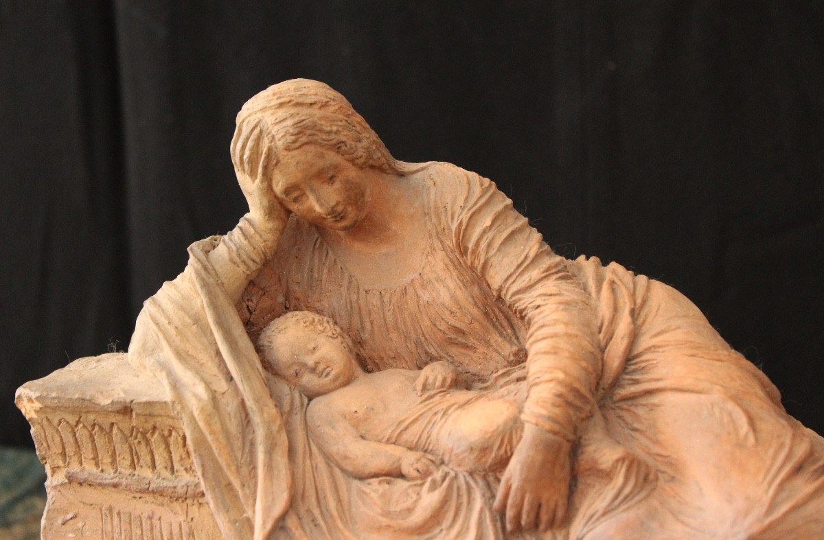 Terracotta Allegory Of The Maternal Figure, 19th Century-photo-3