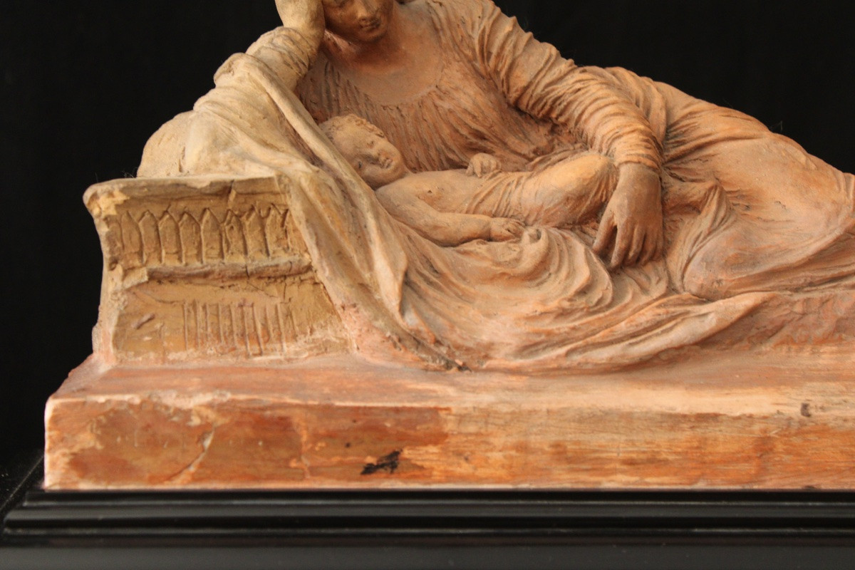 Terracotta Allegory Of The Maternal Figure, 19th Century-photo-3