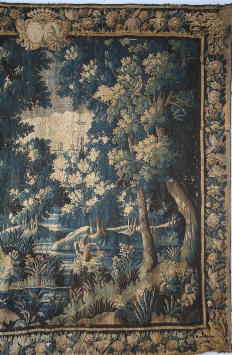 Aubusson Tapestry, Greenery With Coat Of Arms, 18th Century.-photo-3