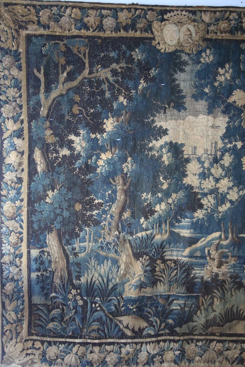 Aubusson Tapestry, Greenery With Coat Of Arms, 18th Century.-photo-4