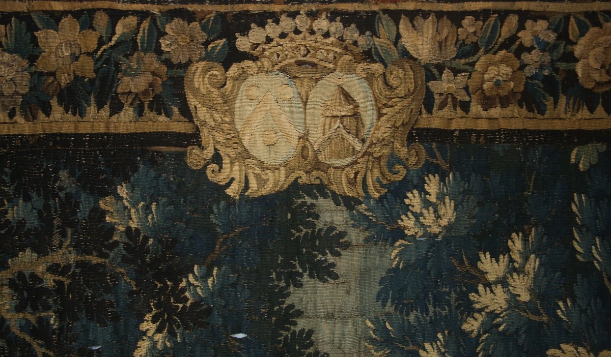 Aubusson Tapestry, Greenery With Coat Of Arms, 18th Century.-photo-1