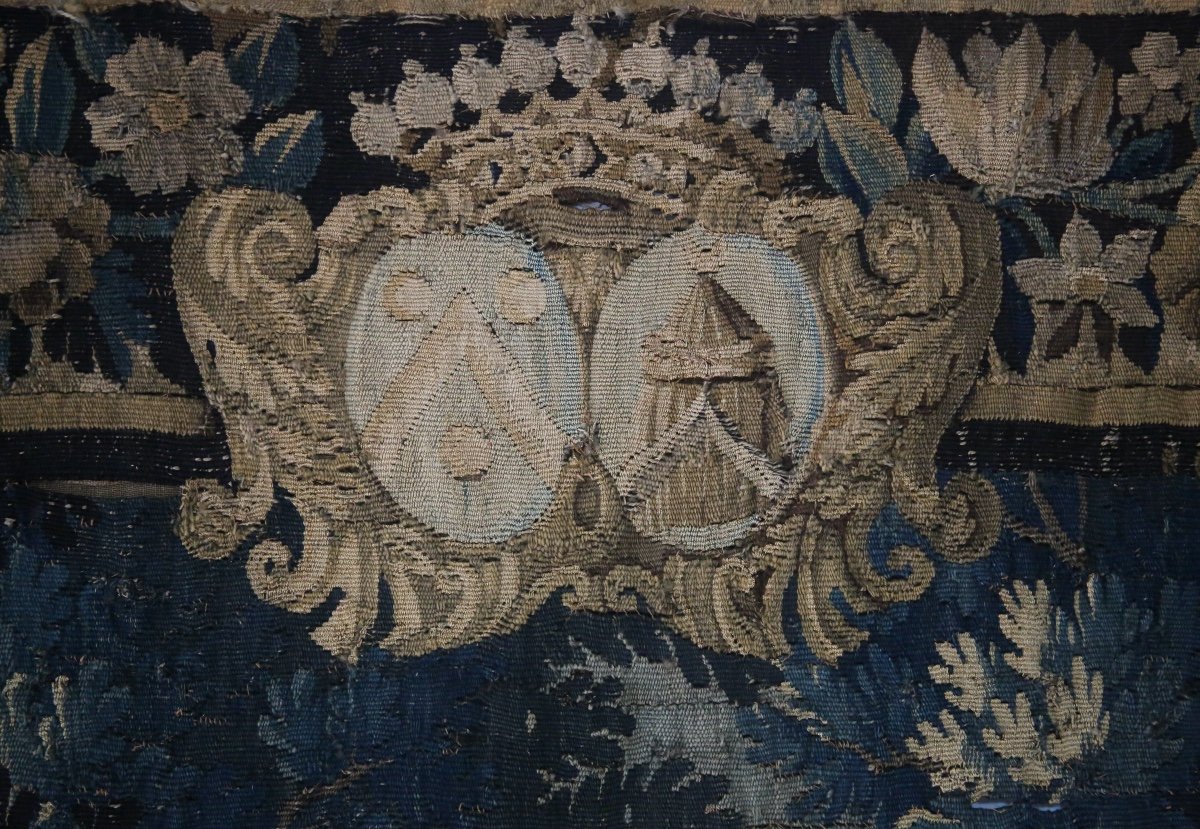 Aubusson Tapestry, Greenery With Coat Of Arms, 18th Century.-photo-2