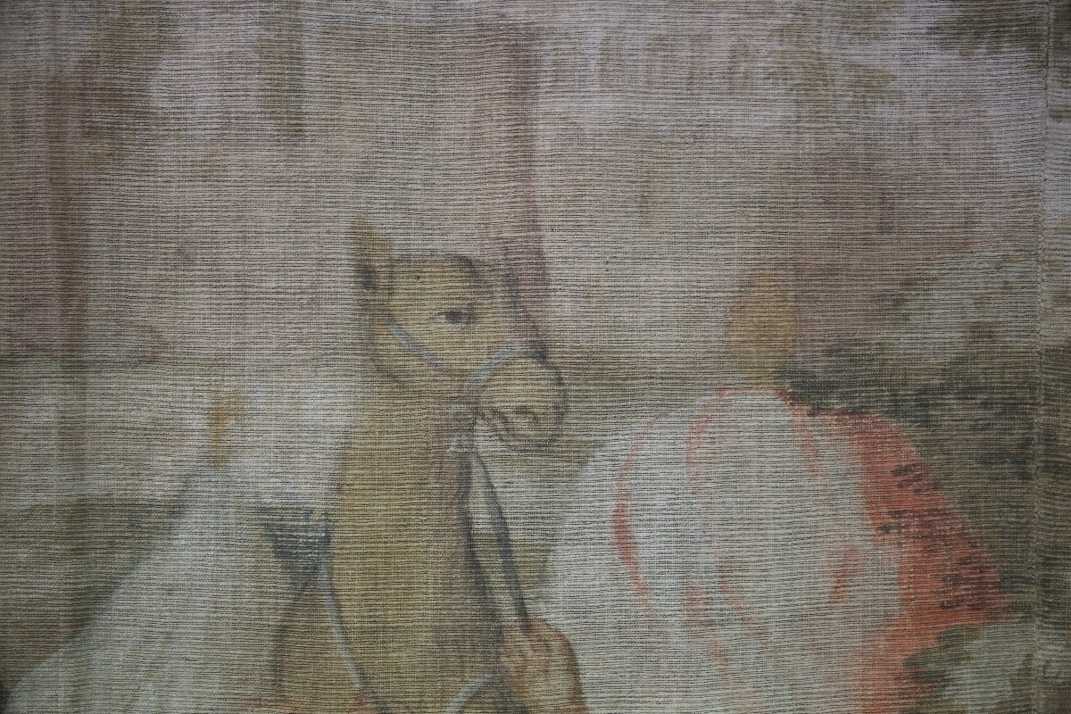 Grande toile peinte du XVIIIe, " halte d'une caravane à un puits"-photo-4