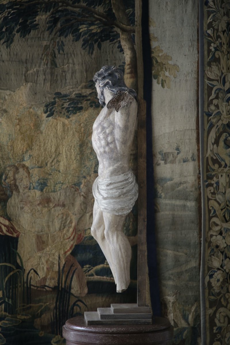 Large Christ In Polychrome Carved Wood, End Of The 17th Century.-photo-4