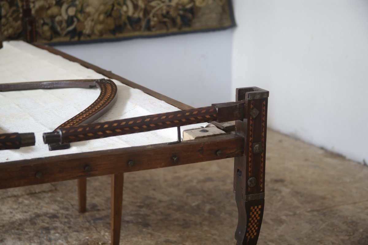 Foldable Camp Bed In Rosewood And Marquetry, 18th Century.-photo-5