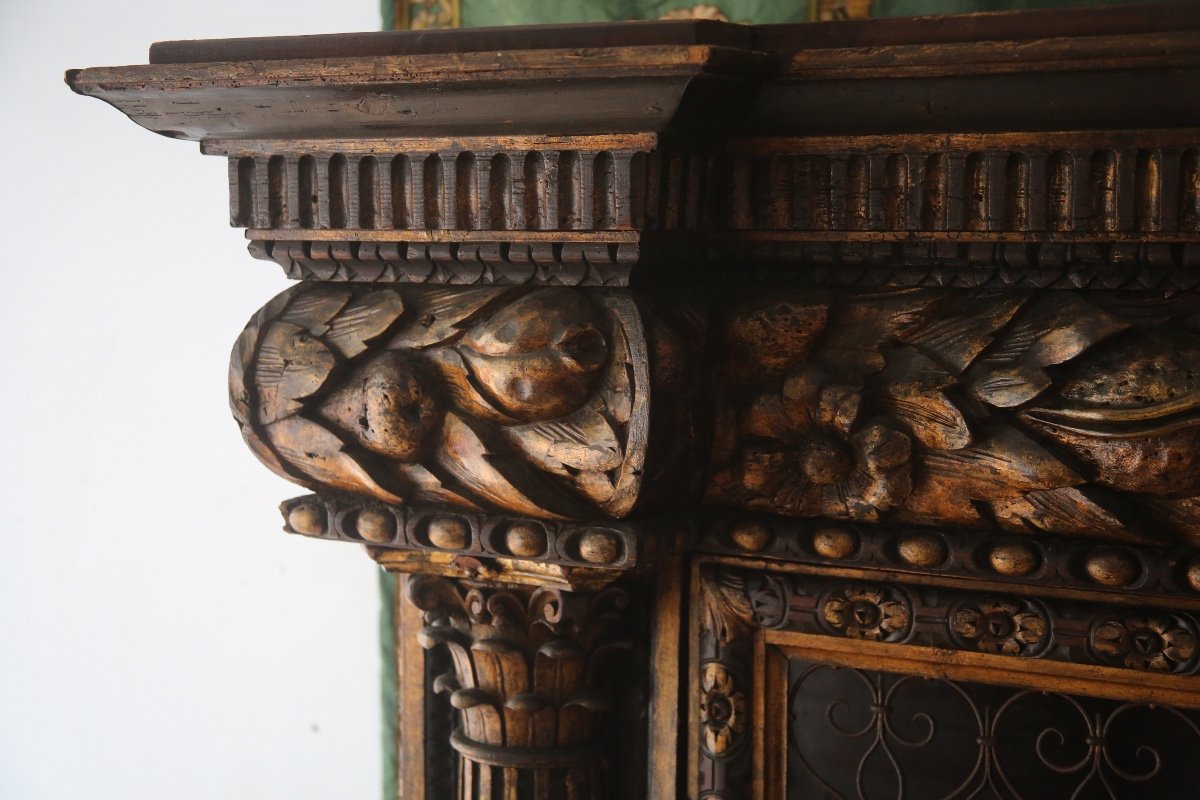 Large Mesh Cabinet, Richly Carved And Gilded, Baroque Style, Italy 20th Century-photo-3