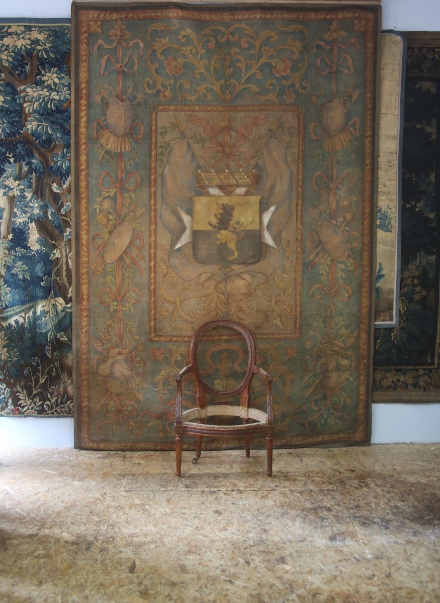 Importante toile peinte armoriée, Italie, XVIIIes-photo-2