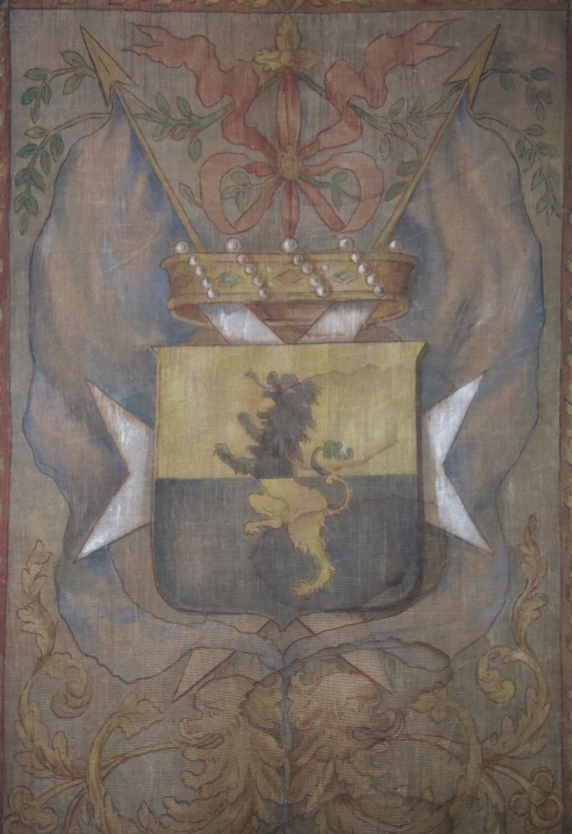 Importante toile peinte armoriée, Italie, XVIIIes-photo-5