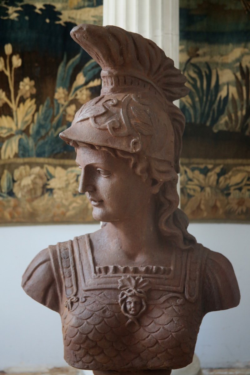  Important Cast Iron Bust Of Athena, 20th Century-photo-3