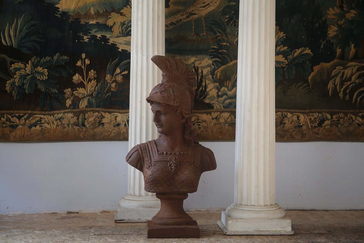  Important Cast Iron Bust Of Athena, 20th Century