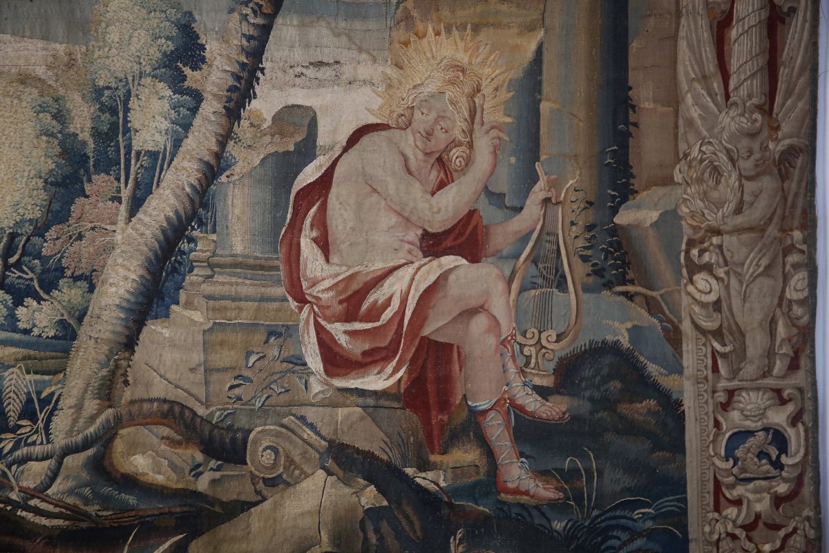 Importante tapisserie, Apollon Et Cupidon, Atelier du Faubourg St Marcel, vers 1635-1650-photo-3