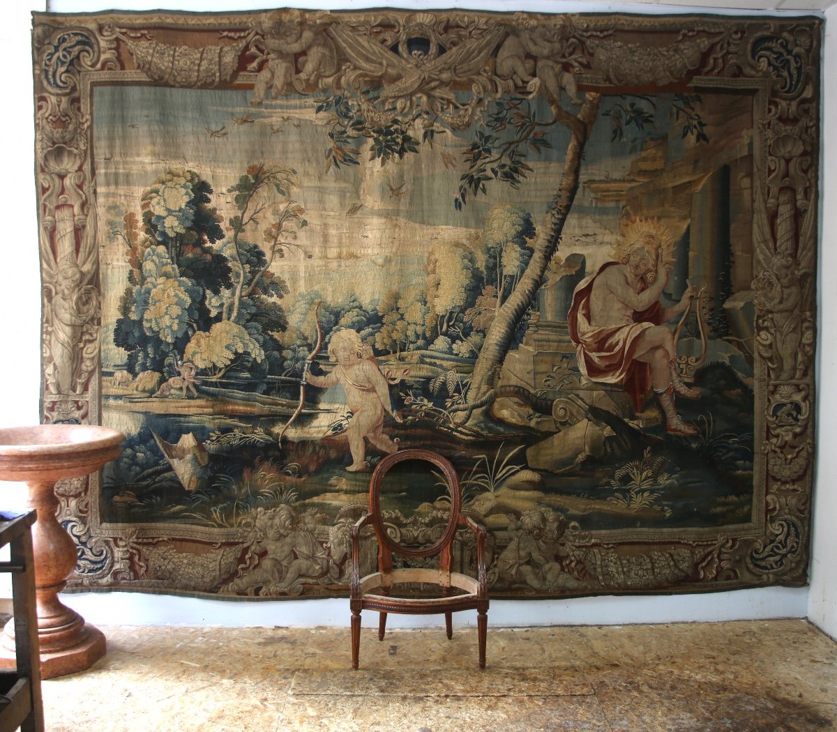 Importante tapisserie, Apollon Et Cupidon, Atelier du Faubourg St Marcel, vers 1635-1650-photo-2