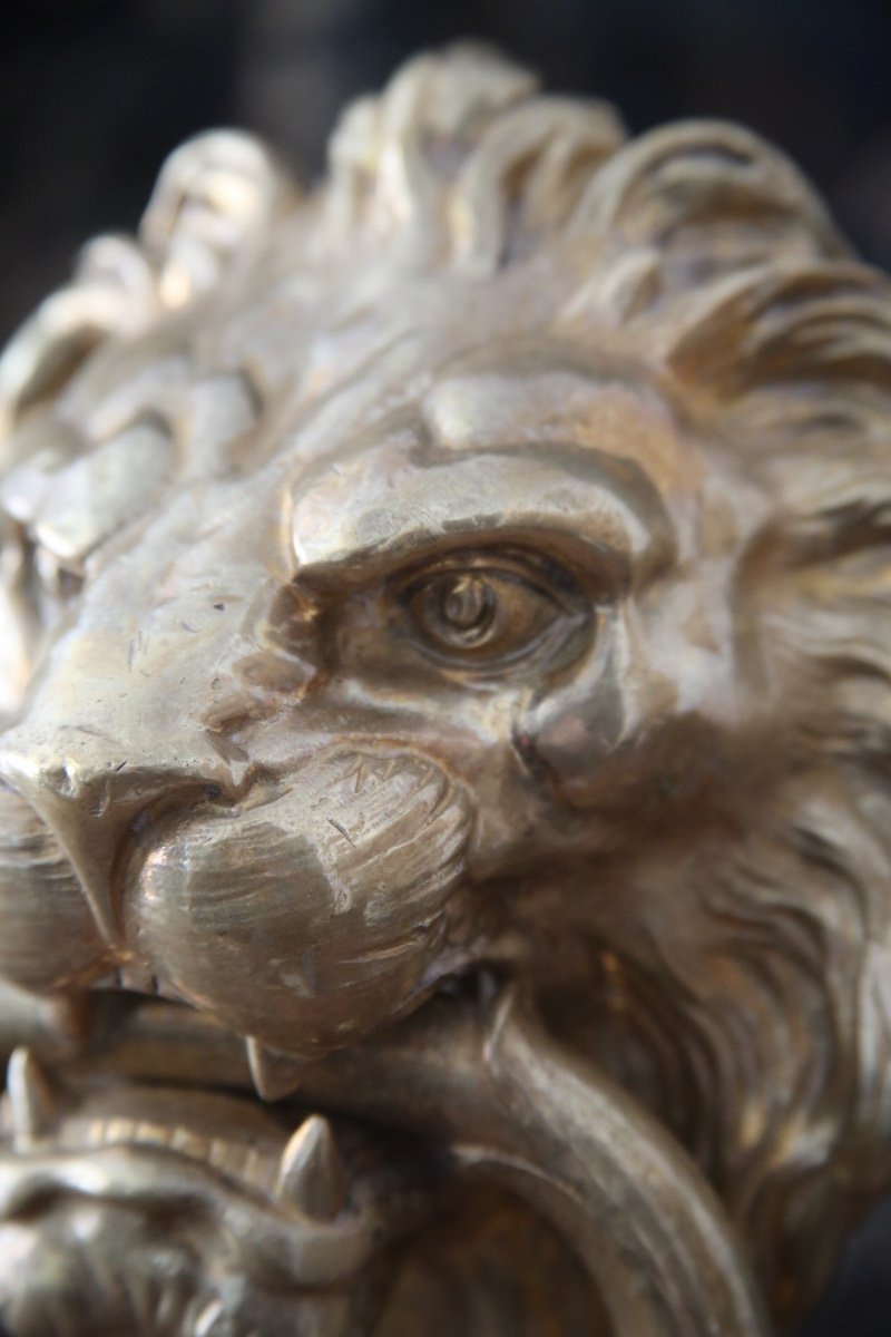 Gilt Bronze Knocker With Lion's Head, Work From The 20th C.-photo-3