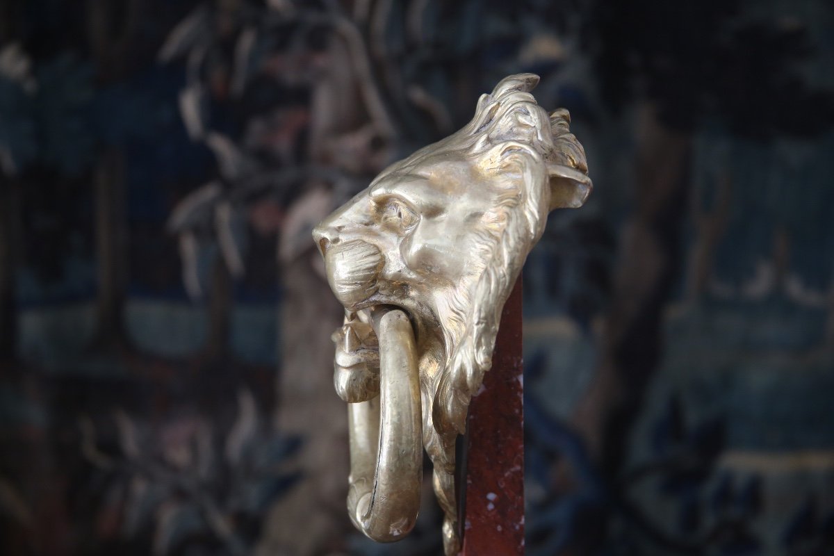 Gilt Bronze Knocker With Lion's Head, Work From The 20th C.-photo-4
