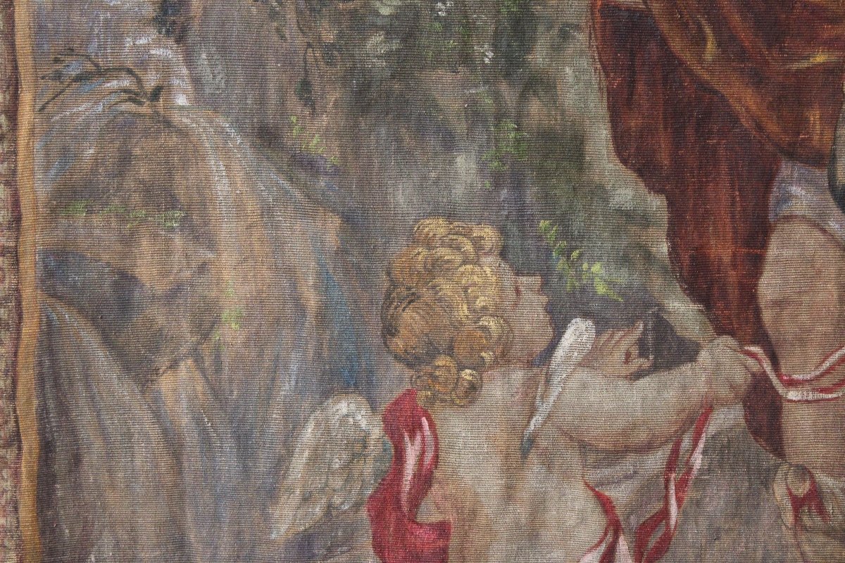 Painted Canvas (imitating Tapestry), "the Flight Into Egypt", 19th Century-photo-1