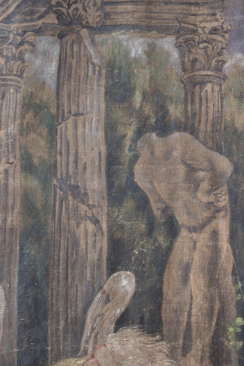 Painted Canvas (imitating Tapestry), "the Flight Into Egypt", 19th Century-photo-6