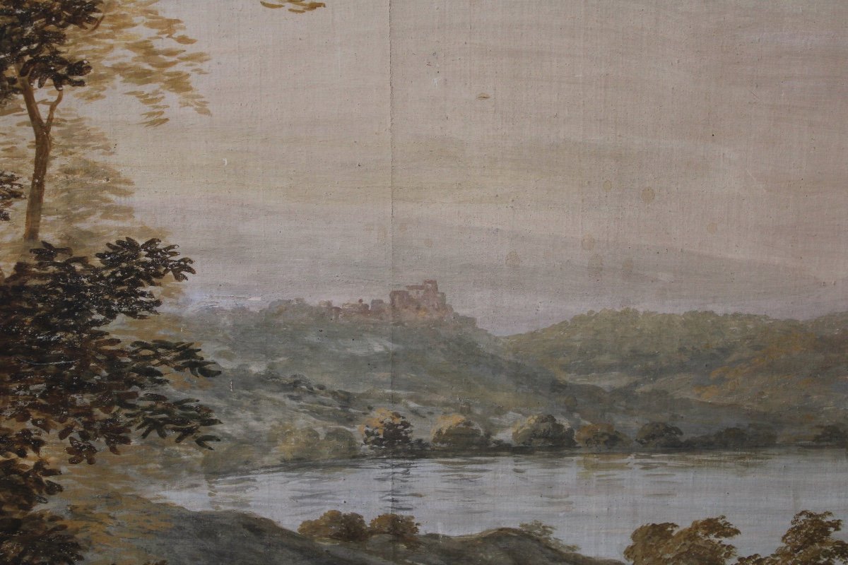 Grande toile peinte dans le goût Hubert Robert, début XXe-photo-4