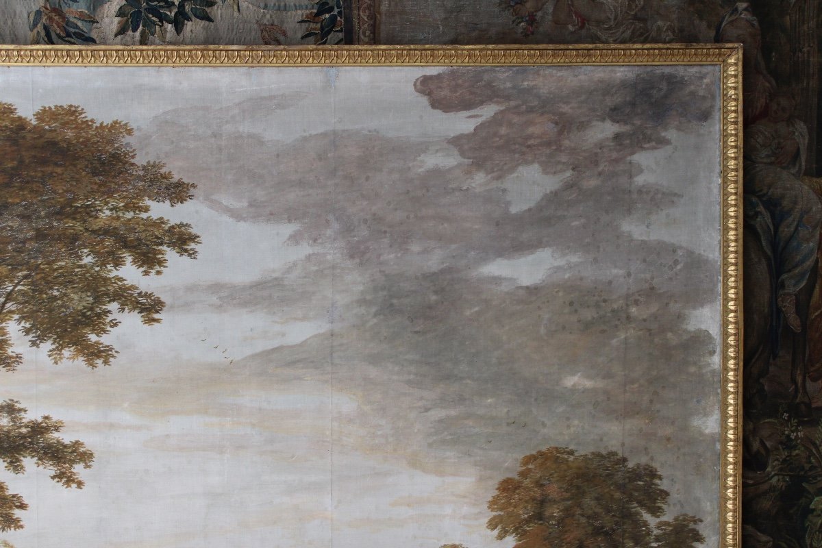 Grande toile peinte dans le goût Hubert Robert, début XXe-photo-2