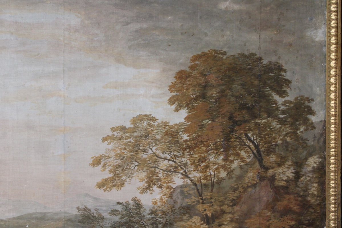 Grande toile peinte dans le goût Hubert Robert, début XXe-photo-3