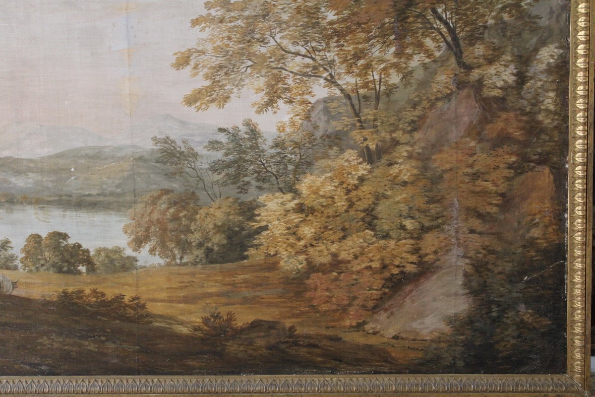 Grande toile peinte dans le goût Hubert Robert, début XXe-photo-4