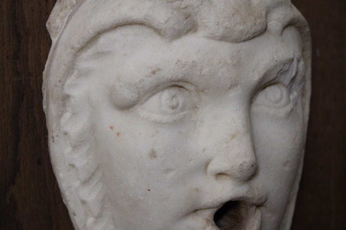 White Marble Fountain Mouth Mask, 18th Century-photo-3