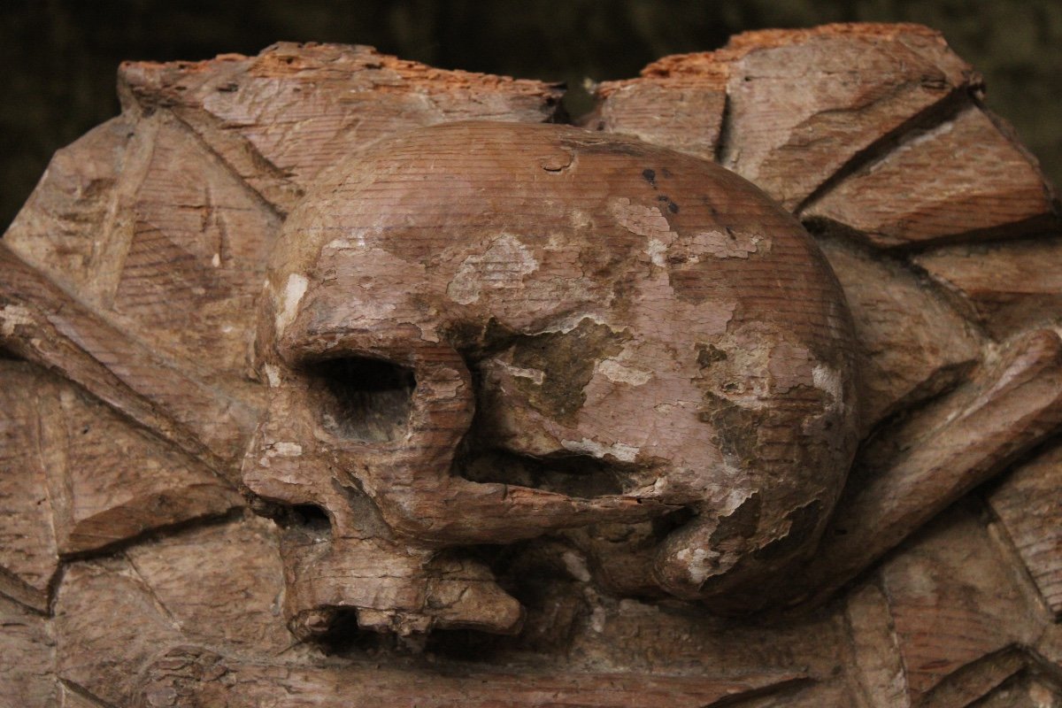 Memento Mori Ou Vanité en bois sculpté, XVIIème Siècle-photo-3