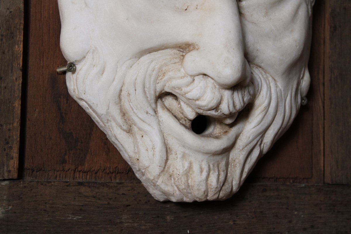 Fountain Mouth, Marble Satyr Mascaron, 20th Century-photo-3