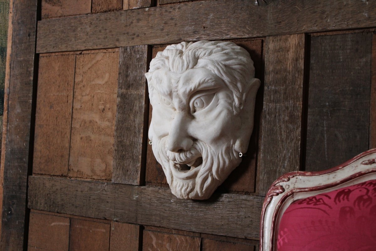 Fountain Mouth, Marble Satyr Mascaron, 20th Century-photo-4