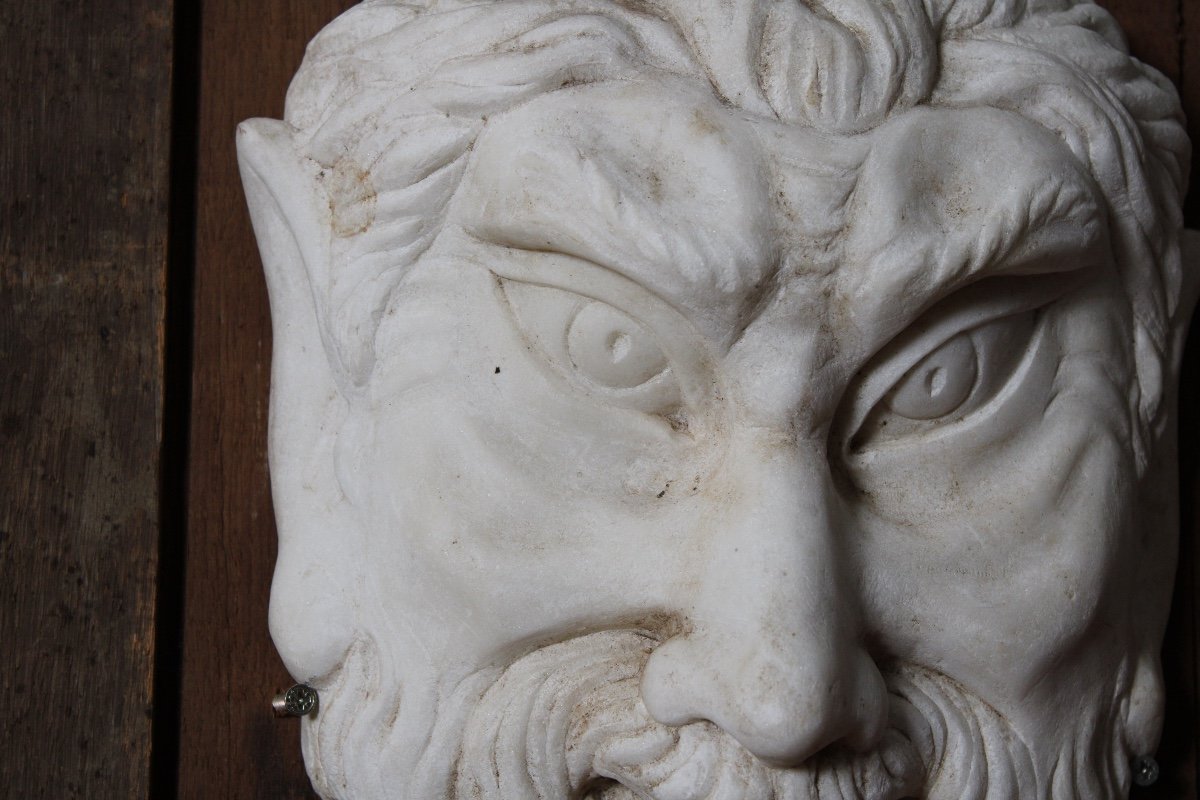 Fountain Mouth, Marble Satyr Mascaron, 20th Century-photo-2