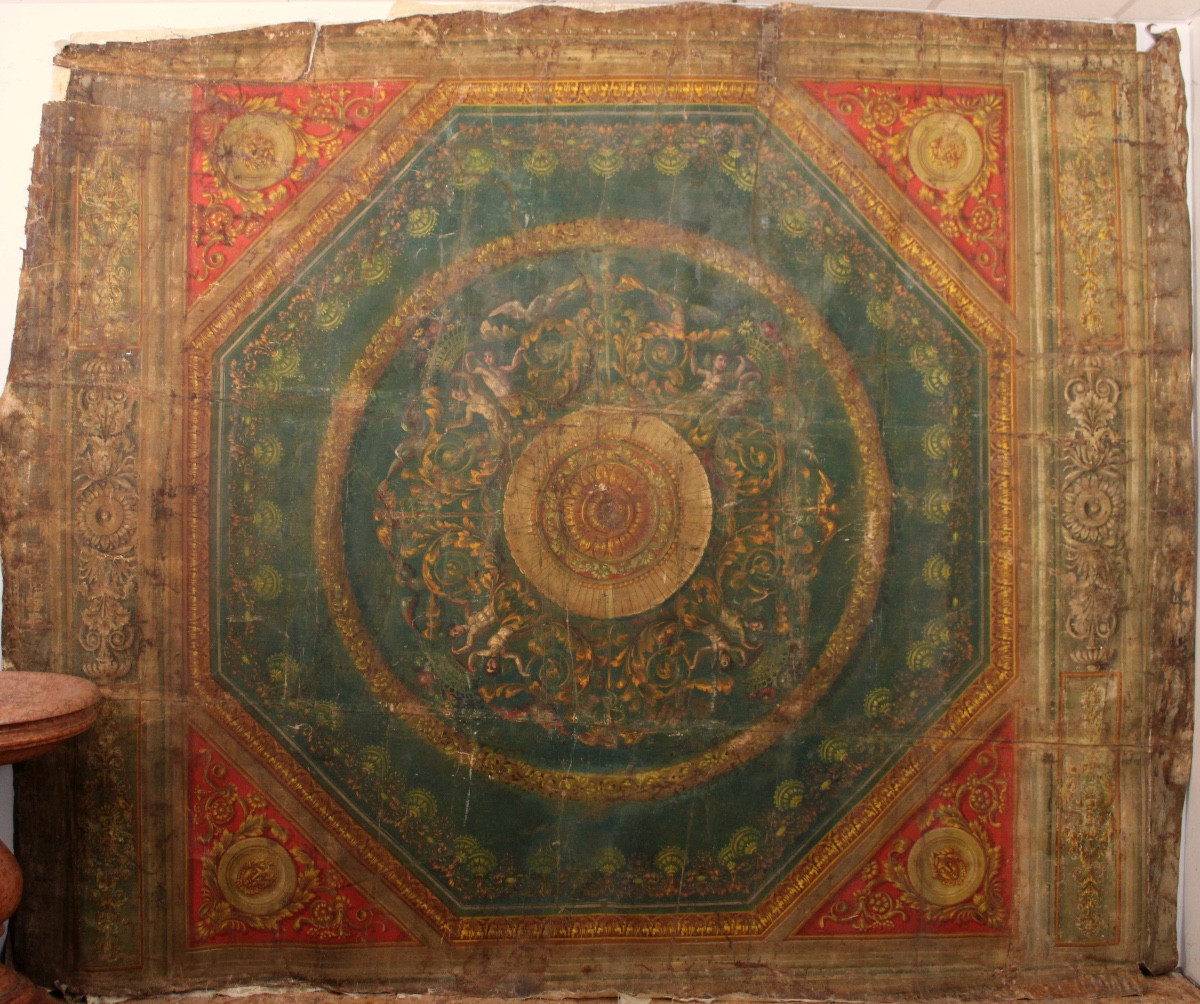  Important Painted Canvas, Painted Ceiling, 19th Empire 