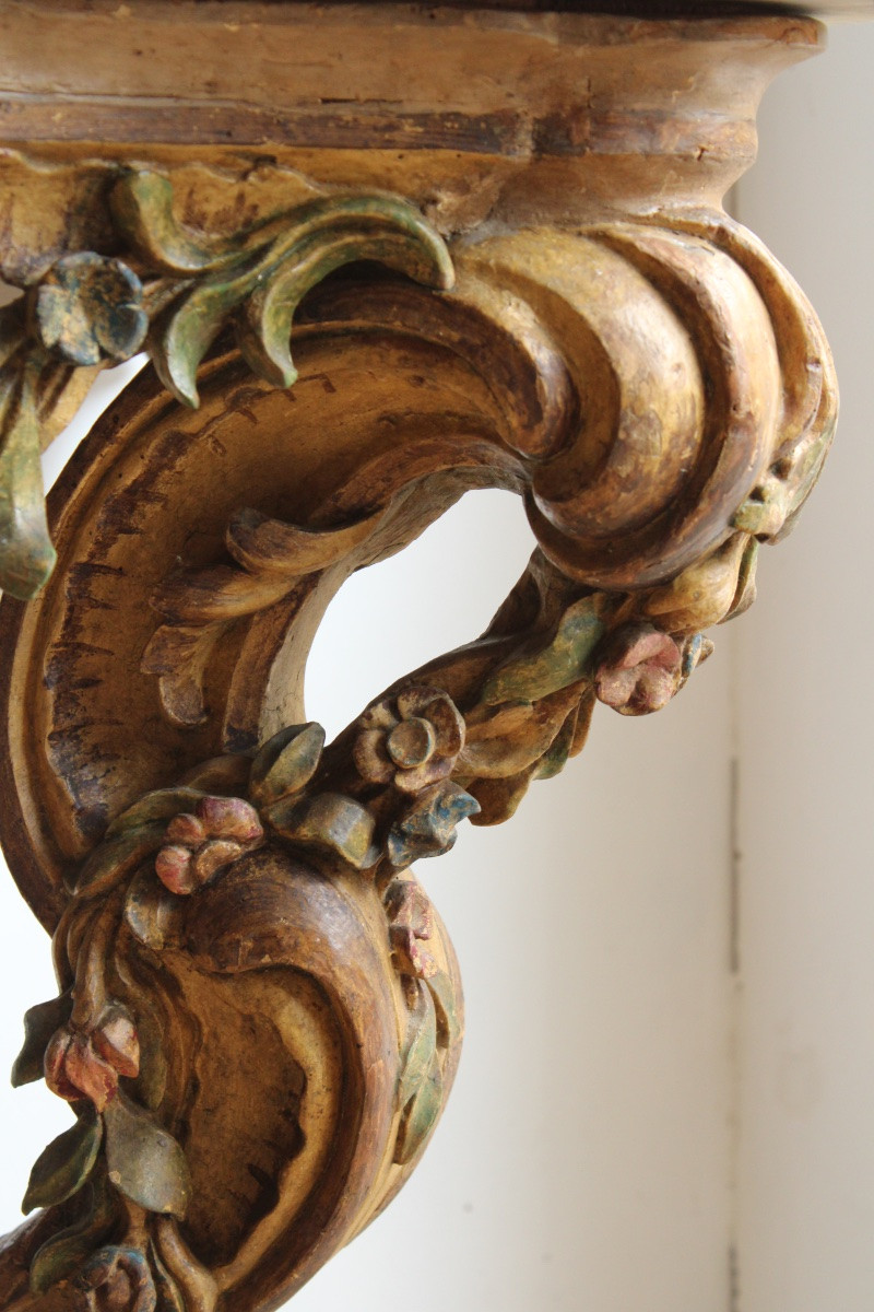 Italian Console Table In Carved And Painted Wood, Italy 18th Century-photo-3