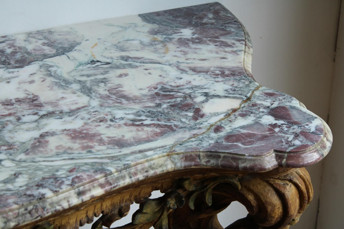 Italian Console Table In Carved And Painted Wood, Italy 18th Century-photo-5
