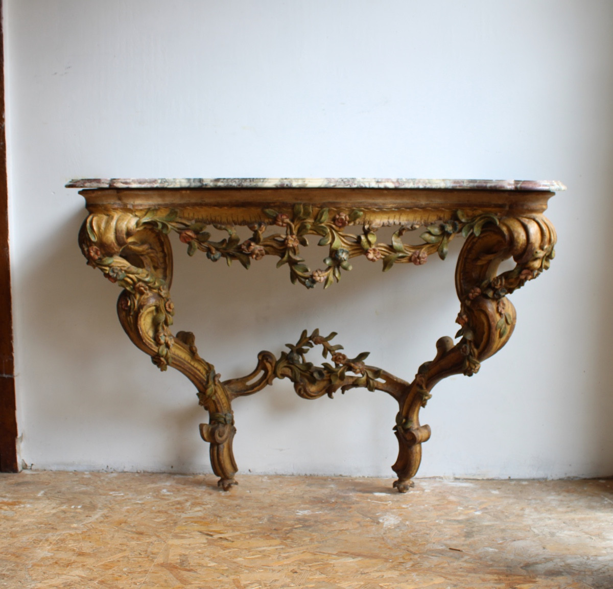 Italian Console Table In Carved And Painted Wood, Italy 18th Century
