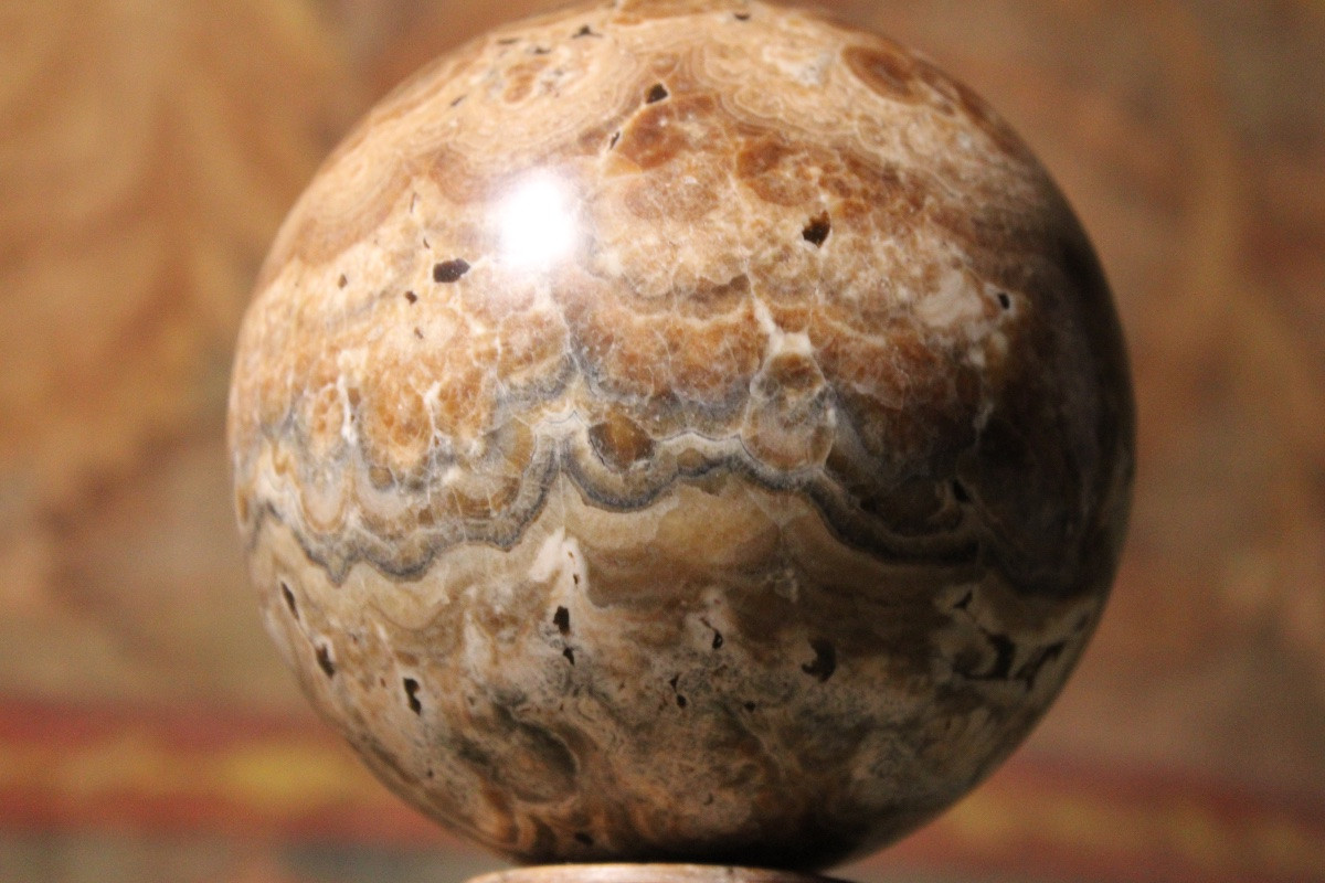 Sphere Mounted On A Base In Banded Onyx Or Alabaster, Italy, 20th Century-photo-4