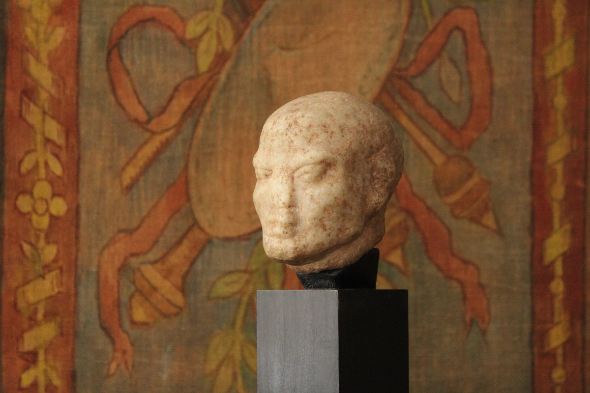 Antique Style Marble Male Head, 19th Century-photo-2